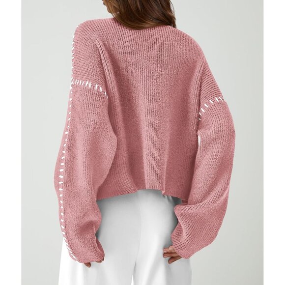 Prettygarden Women's Pink Fall Long Sleeve Mock Neck Oversized Chunky Sweaters - Picture 2 of 7